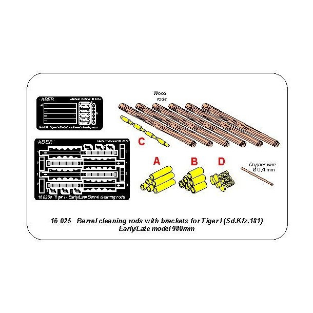 Barrel cleaning rods with brackets for Tiger I  early/late, skala 1/16