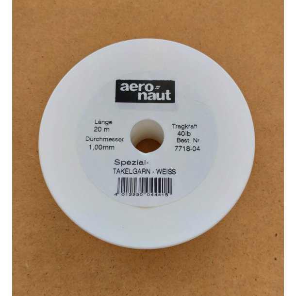 Rigningstrd 1,0 mm x 20 meter, hvid, 18 kg trkkraft