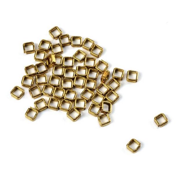 Ringe, firkantede, messing. 2,5 x 2,5 mm, 50 stk.