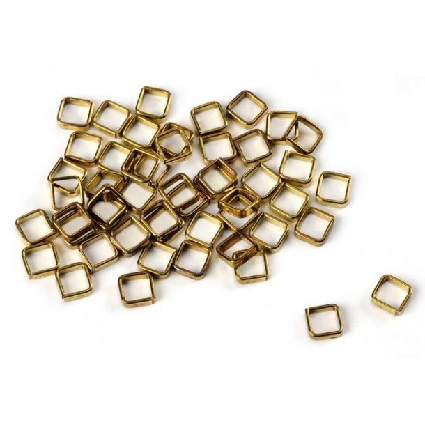 Ringe, firkantede, messing. 3,5 x 3,5 mm, 50 stk.
