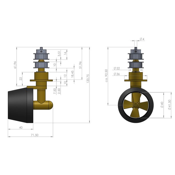 Schottel-drev �40 mm, venstredrejende