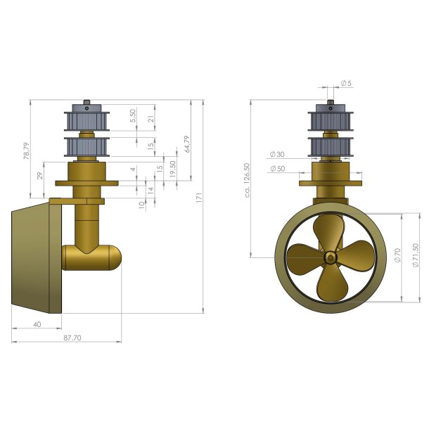 Schottel-drev �70 mm, venstredrejende