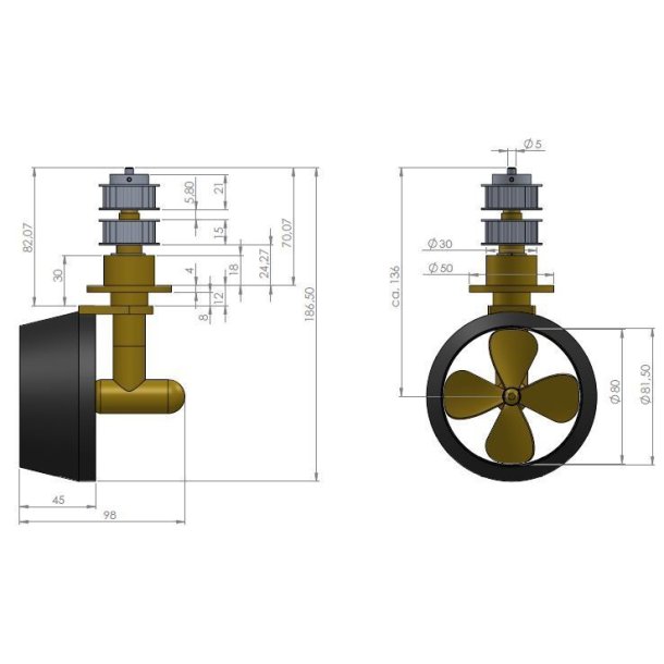 Schottel-drev �80 mm, venstredrejende