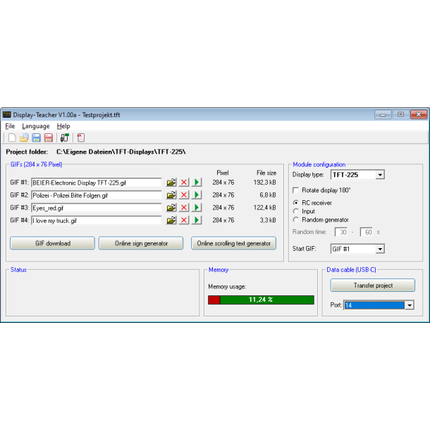 TFT display 55 x 15 mm (2,25 tommer)