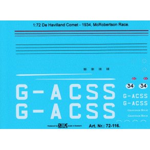 De Havilland Comet 1934 (McRobertson) - decals, skala 1/72