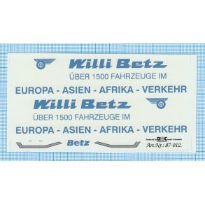 Willi Betz - decals, skala 1/87