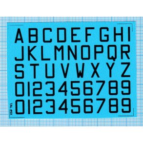 RDAF bogstaver og tal - sorte decals, 10 mm h�je