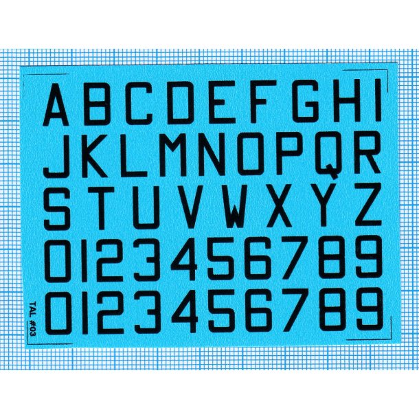 RDAF bogstaver og tal - sorte decals, 10 mm h�je