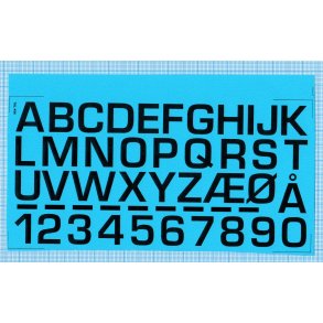 RDAF bogstaver og tal - sorte decals, 20 mm h�je