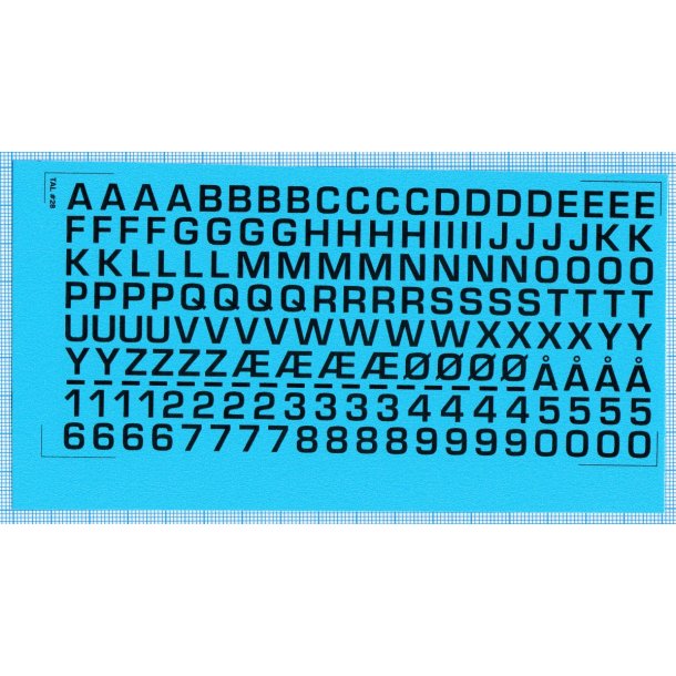 RDAF bogstaver og tal - sorte decals, 7 mm h�je
