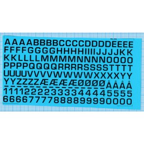 RDAF bogstaver og tal - sorte decals, 8 mm h�je