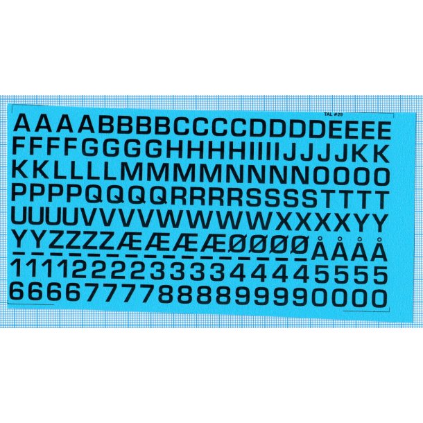 RDAF bogstaver og tal - sorte decals, 8 mm h�je