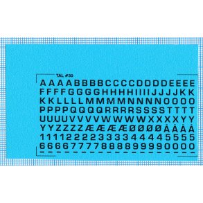 RDAF bogstaver og tal - sorte decals, 3 mm h�je