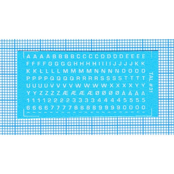 RDAF bogstaver og tal - hvide decals, 1,5 mm hje