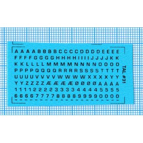 RDAF bogstaver og tal - sorte decals, 1,5 mm hje