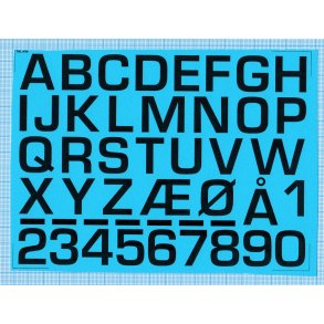 RDAF bogstaver og tal - sorte decals, 24 mm h�je