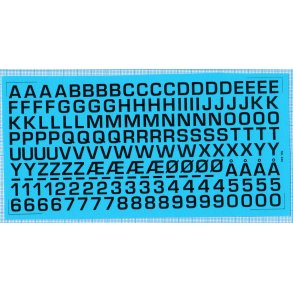 RDAF bogstaver og tal - sorte decals, 9 mm h�je