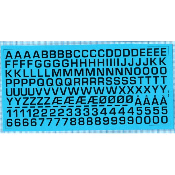 RDAF bogstaver og tal - sorte decals, 9 mm h�je