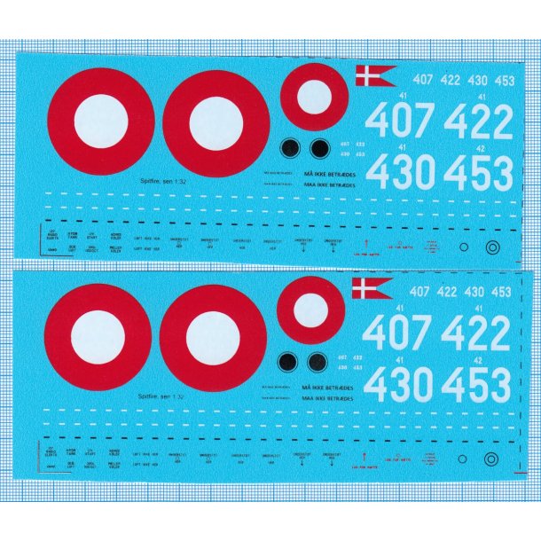 Spitfire (sen version) - danske decals, skala 1/32