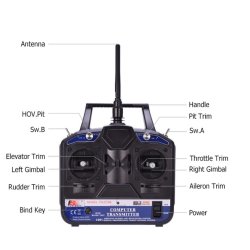 FlySky FS-CT6B 6-kanals radiosender 2,4 GHz Mode 2 med FS-R6B modtager