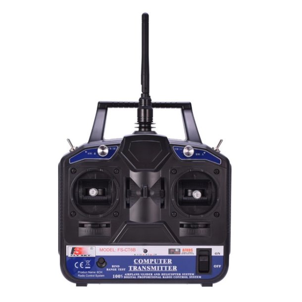 FlySky FS-CT6B 6-kanals radiosender 2,4 GHz Mode 2 med FS-R6B modtager