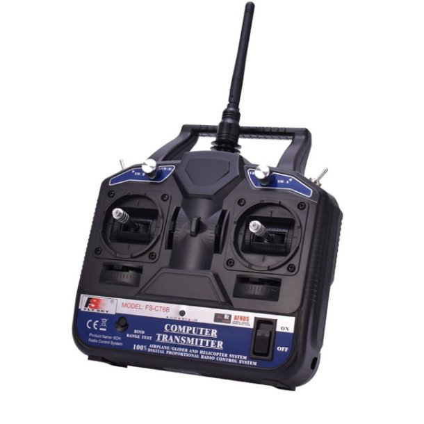 FlySky FS-CT6B 6-kanals radiosender 2,4 GHz Mode 2 med FS-R6B modtager