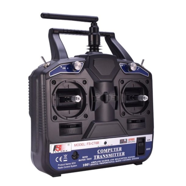 FlySky FS-CT6B 6-kanals radiosender 2,4 GHz Mode 2 med FS-R6B modtager