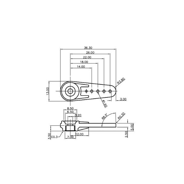 Graupner DES servo-arm kulfiber 36 mm, 4 stk.