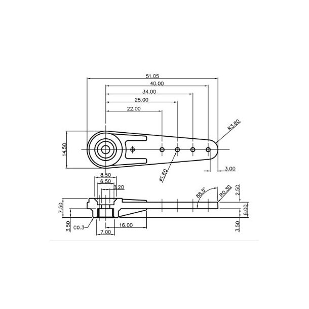 Graupner DES servo-arm kulfiber 51 mm, 4 stk.