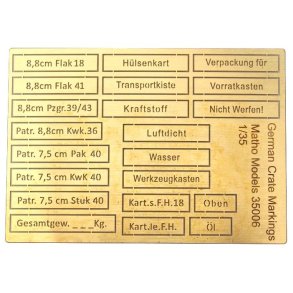 Tyske skabelon-tekster til kasser, fotots i skala 1/35