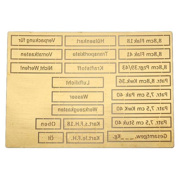 Tyske skabelon-tekster til kasser, fotots i skala 1/35
