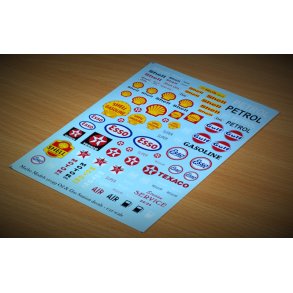 Logoer fra tankstationer i forskellige designs. Decals i diverse skalaer