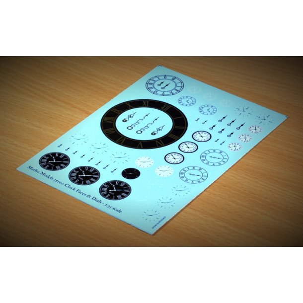 Ure i forskellige designs. Decals i diverse skalaer