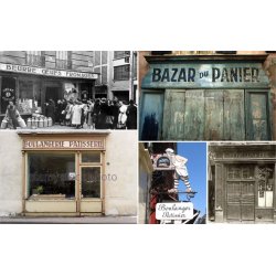 Gamle franske forretningsskilte i forskellige designs. Decals i diverse skalaer