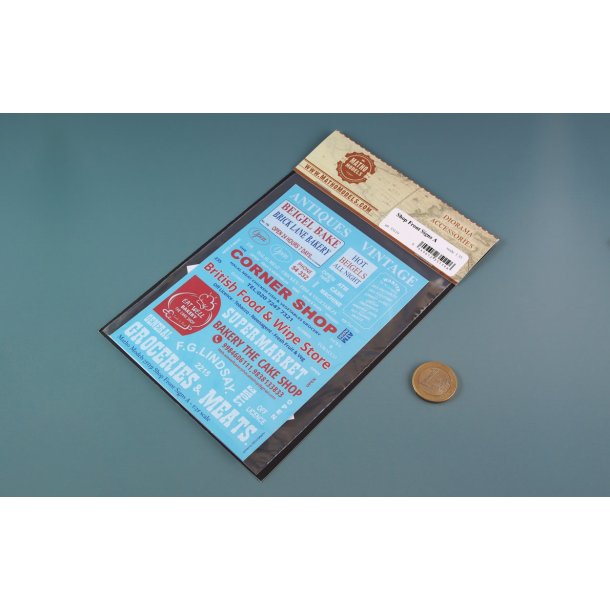 Forretningsskilte i forskellige designs - type A. Decals i diverse skalaer