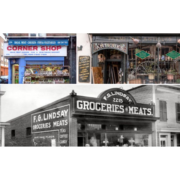 Forretningsskilte i forskellige designs - type A. Decals i diverse skalaer