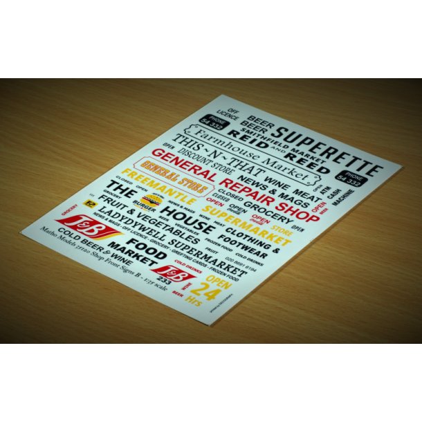 Forretningsskilte i forskellige designs - type B. Decals i diverse skalaer
