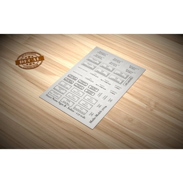 Skilte med vejnavne - Type B - italienske. Decals, skala 1/35