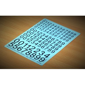 Tal (sorte) i strrelse 8,0 - 15,0 mm. Ark med decals