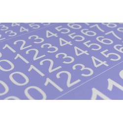 Tal (hvide) i strrelse 8 - 15 mm. Ark med decals