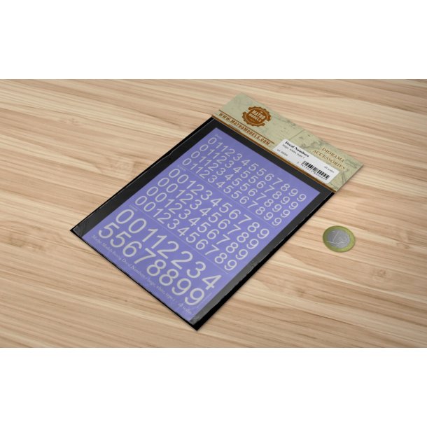 Tal (hvide) i strrelse 8 - 15 mm. Ark med decals