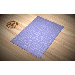 Bogstaver (hvide) i strrelse 4,0 - 5,0 mm (STORE). Ark med decals