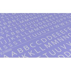 Bogstaver (hvide) i strrelse 4,0 - 5,0 mm (STORE). Ark med decals
