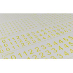 Tal (gule) i strrelse 1,0 - 6,0 mm. Ark med decals