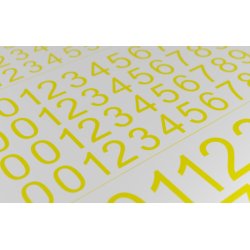 Tal (gule) i strrelse 8,0 - 15,0 mm. Ark med decals