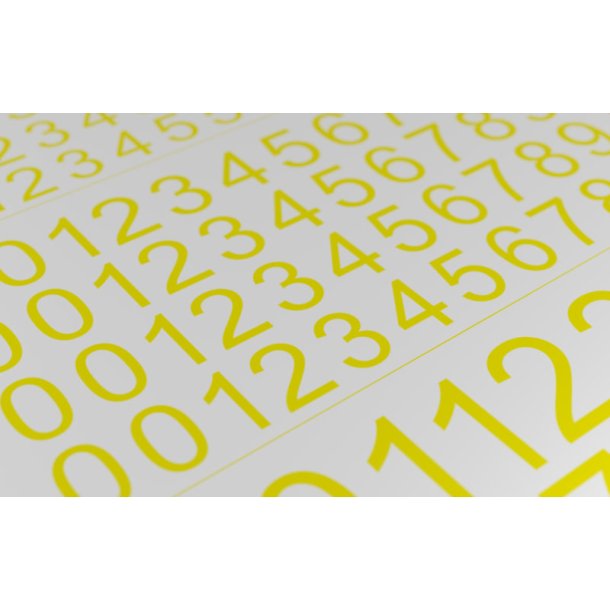 Tal (gule) i strrelse 8,0 - 15,0 mm. Ark med decals