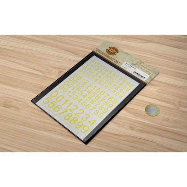 Tal (gule) i strrelse 8,0 - 15,0 mm. Ark med decals