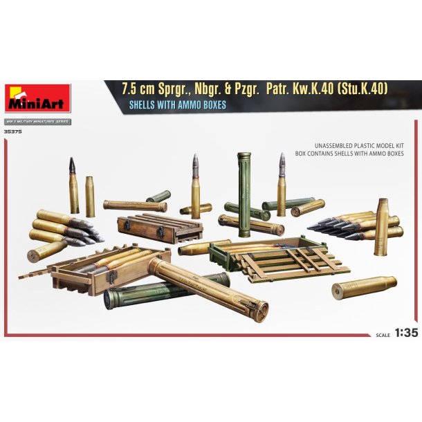 7.5 cm Sprgr., Nbgr. &amp; Pzgr. Patr. Kw.K.40 (Stu.K.40) Shells with ammo boxes