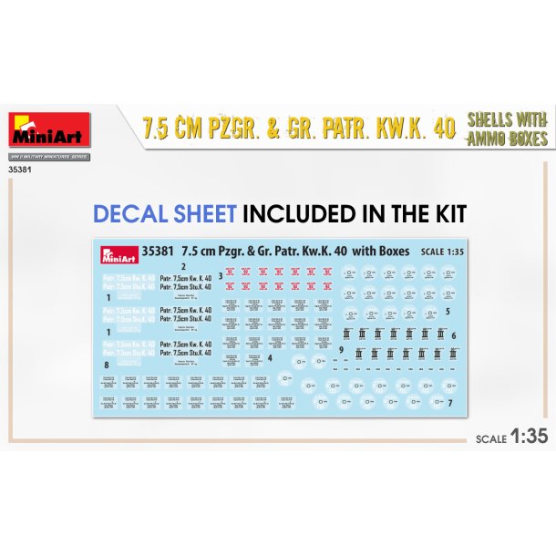 7.5 CM PZGR. &amp; GR. PATR. KW.K. 40 granater med ammo kasser