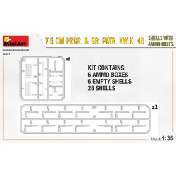 7.5 CM PZGR. &amp; GR. PATR. KW.K. 40 granater med ammo kasser